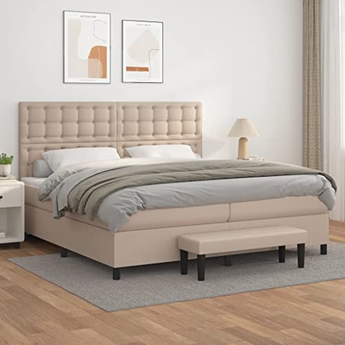 Qnhdfrt Boxspringbett 200x200 cm Cappuccino-Braun Kunstleder mit höhenverstellbarem Kopfteil Taschenfederkernmatratze und Bank für Schlafzimmer Gästezimmer von Qnhdfrt