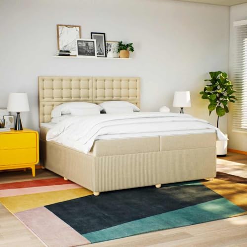 Qnhdfrt Boxspringbett 200x200 cm Creme Stoff Taschenfederkernmatratze LED Kopfteil höhenverstellbar Modernes Doppelbett für Schlafzimmer Gästezimmer Qnhdfrt Boxspringbett 200x200 cm Creme Stoff Taschenfederkernmatratze LED Kopfteil höhenverstellbar Modernes Doppelbett für Schlafzimmer Gästezimmer von Qnhdfrt