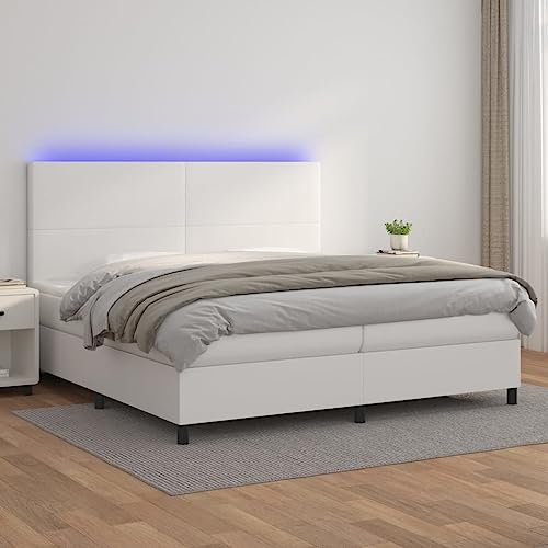 Qnhdfrt Boxspringbett 200x200 cm Weiß mit LED Kunstleder Matratze höhenverstellbares Kopfteil Modernes Doppelbett für Schlafzimmer Qnhdfrt Boxspringbett 200x200 cm Weiß mit LED Kunstleder Matratze höhenverstellbares Kopfteil Modernes Doppelbett für Schlafzimmer von Qnhdfrt