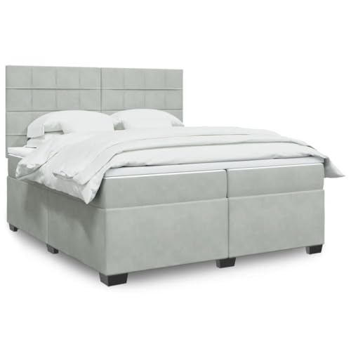 Qnhdfrt Boxspringbett 200x200 cm in Hellgrau Samt, Doppelbett mit Taschenfederkern Matratze & Höhenverstellbarem Kopfteil, Modernes Polsterbett für Schlafzimmer, Gästezimmer und Jugendzimmer von Qnhdfrt