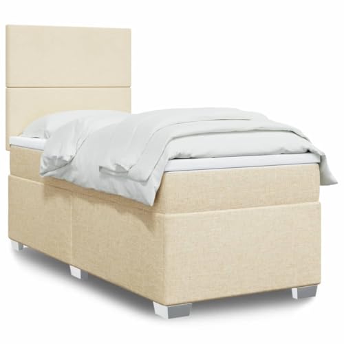 Qnhdfrt Boxspringbett 80x200 cm Creme mit Taschenfederkernmatratze LED Kopfteil verstellbar Gästebett Jugendbett Komplett für Schlafzimmer von Qnhdfrt