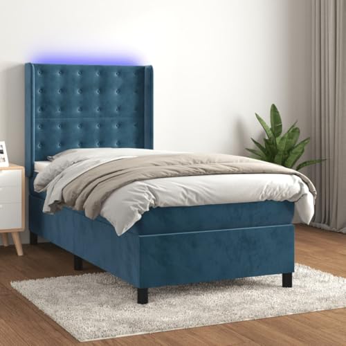 Qnhdfrt Boxspringbett 90x190 cm Dunkelblau Samt mit LED und Matratze Kopfteil höhenverstellbar Jugend Single Gästebett für Schlafzimmer Qnhdfrt Boxspringbett 90x190 cm Dunkelblau Samt mit LED und Matratze Kopfteil höhenverstellbar Jugend Single Gästebett für Schlafzimmer von Qnhdfrt