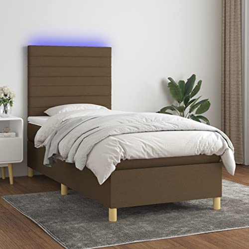 Qnhdfrt Boxspringbett 90x190 cm mit Matratze LED Dunkelbraun Modernes Polsterbett Höhenverstellbares Kopfteil Single Bed für Schlafzimmer Gästezimmer von Qnhdfrt