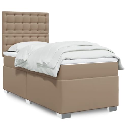 Qnhdfrt Boxspringbett 90x200 Cappuccino Kunstleder mit Taschenfederkern Matratze Höhenverstellbarem Kopfteil Modernes Einzelbett für Schlafzimmer Gästezimmer von Qnhdfrt