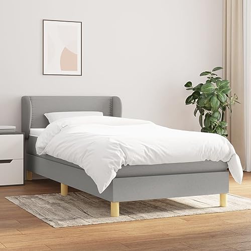 Qnhdfrt Boxspringbett 90x200 cm mit Kopfteil und Matratze in Hellgrau aus strapazierfähigem Polyester für erholsamen Schlaf und langlebige Qualität von Qnhdfrt