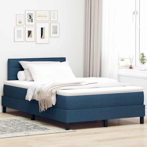 Qnhdfrt Boxspringbett Blau 120x190 cm mit Matratze und Topper Modernes Einfaches Design Kopfteil verstellbar Robustes Holzwerkstoff Rahmen für Schlafzimmer Gästezimmer Single oder Paare von Qnhdfrt