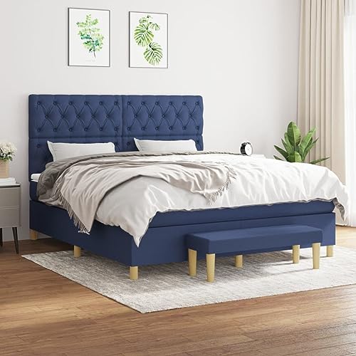 Qnhdfrt Boxspringbett Blau 160x200 cm mit höhenverstellbarem Kopfteil Taschenfederkernmatratze und praktischer Bank für Schlafzimmer Gästezimmer von Qnhdfrt