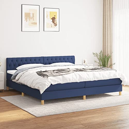 Qnhdfrt Boxspringbett Blau 200x200 cm mit höhenverstellbarem Kopfteil und Taschenfederkernmatratze für erholsamen Schlaf im Schlafzimmer oder Gästezimmer von Qnhdfrt