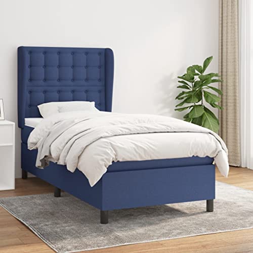 Qnhdfrt Boxspringbett Blau 80x200 cm mit höhenverstellbarem Kopfteil Taschenfederkernmatratze und atmungsaktivem Polyesterstoff für erholsamen Schlaf im Schlafzimmer oder Gästezimmer von Qnhdfrt