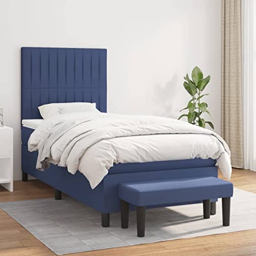 Qnhdfrt Boxspringbett Blau 80x200 cm mit höhenverstellbarem Kopfteil Taschenfederkernmatratze und praktischer Bank für Schlafzimmer Gästezimmer oder Wohnbereich von Qnhdfrt