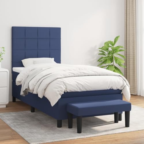 Qnhdfrt Boxspringbett Blau 80x200 cm mit höhenverstellbarem Kopfteil Taschenfederkernmatratze und praktischer Bank für erholsamen Schlaf im Schlafzimmer oder Gästezimmer von Qnhdfrt