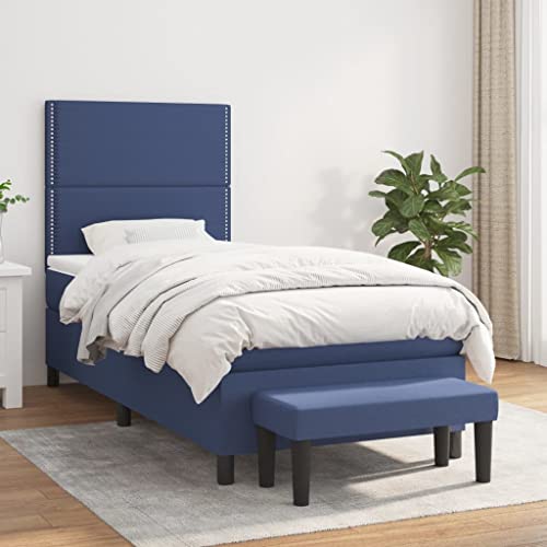 Qnhdfrt Boxspringbett Blau 90x190 cm mit höhenverstellbarem Kopfteil Taschenfederkernmatratze und praktischer Bank für Schlafzimmer Gästezimmer oder Wohnbereich von Qnhdfrt