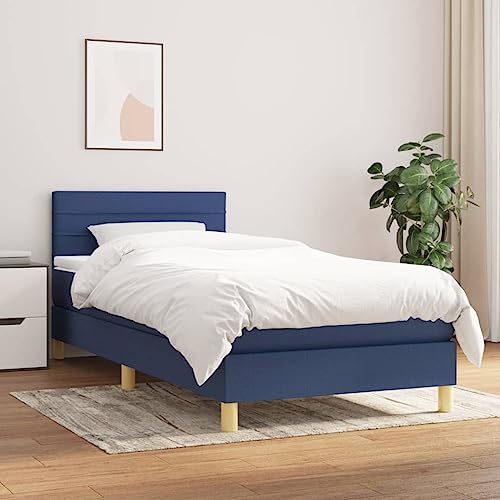 Qnhdfrt Boxspringbett Blau 90x190 cm mit höhenverstellbarem Kopfteil und Taschenfederkernmatratze für erholsamen Schlaf aus strapazierfähigem Polyesterstoff von Qnhdfrt