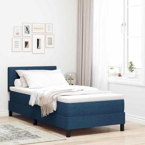 Qnhdfrt Boxspringbett Blau 90x200 cm mit LED Beleuchtung und Matratze Modernes Design Naturholz Rahmen Einzelbett für Schlafzimmer von Qnhdfrt