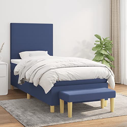 Qnhdfrt Boxspringbett Blau 90x200 cm mit höhenverstellbarem Kopfteil Taschenfederkernmatratze und praktischer Bank für Schlafzimmer Gästezimmer oder Wohnbereich von Qnhdfrt