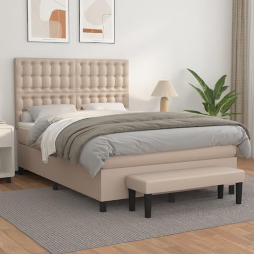 Qnhdfrt Boxspringbett Cappuccino-Braun 140x200 cm mit höhenverstellbarem Kopfteil und Taschenfederkernmatratze für erholsamen Schlaf Kunstleder Bettgestell mit praktischer Bank von Qnhdfrt