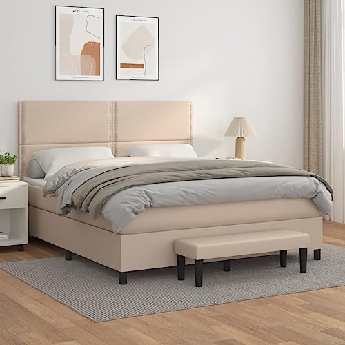 Qnhdfrt Boxspringbett Cappuccino-Braun 180x200 cm mit höhenverstellbarem Kopfteil und Taschenfederkernmatratze, für erholsamen Schlaf Kunstleder Bettgestell mit Bank von Qnhdfrt