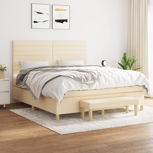 Qnhdfrt Boxspringbett Creme 160x200 cm mit höhenverstellbarem Kopfteil und Taschenfederkernmatratze für erholsamen Schlaf Stoffbezug atmungsaktiv und langlebig inklusive Bank von Qnhdfrt