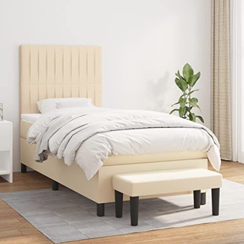 Qnhdfrt Boxspringbett Creme 80x200 cm mit höhenverstellbarem Kopfteil und Taschenfederkernmatratze für erholsamen Schlaf Stoffbezug atmungsaktiv und langlebig inklusive Matratzenauflage und Bank von Qnhdfrt