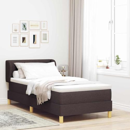 Qnhdfrt Boxspringbett Creme 90x190 cm mit Lattenrost und Matratze aus strapazierfähigem Stoff Dunkelbraun Single Jugendbett Höhenverstellbar Modernes Design für Schlafzimmer Gästezimmer von Qnhdfrt