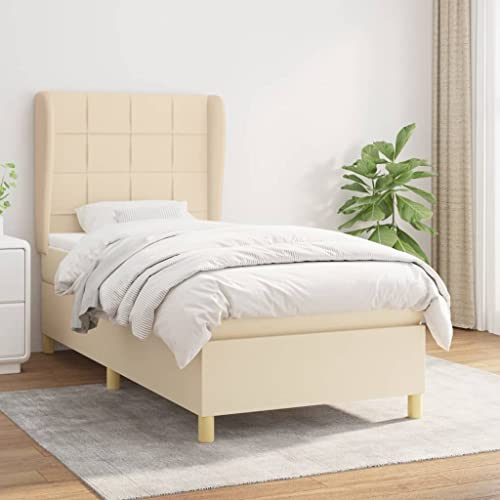 Qnhdfrt Boxspringbett Creme 90x190 cm mit höhenverstellbarem Kopfteil Taschenfederkernmatratze und atmungsaktivem Stoff für erholsamen Schlaf im Schlafzimmer von Qnhdfrt
