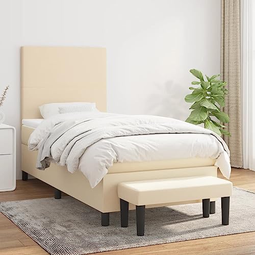 Qnhdfrt Boxspringbett Creme 90x190 cm mit höhenverstellbarem Kopfteil Taschenfederkernmatratze und praktischer Bank für Schlafzimmer Gästezimmer oder Wohnbereich von Qnhdfrt