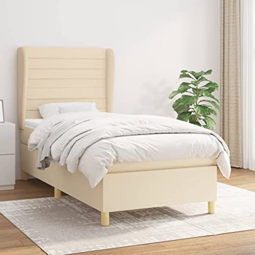 Qnhdfrt Boxspringbett Creme 90x200 cm mit höhenverstellbarem Kopfteil Taschenfederkernmatratze und atmungsaktivem Polyesterstoff, für erholsamen Schlaf im Schlafzimmer oder Gästezimmer von Qnhdfrt