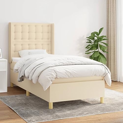Qnhdfrt Boxspringbett Creme 90x200 cm mit höhenverstellbarem Kopfteil Taschenfederkernmatratze und atmungsaktivem Polyesterstoff für erholsamen Schlaf im Schlafzimmer von Qnhdfrt