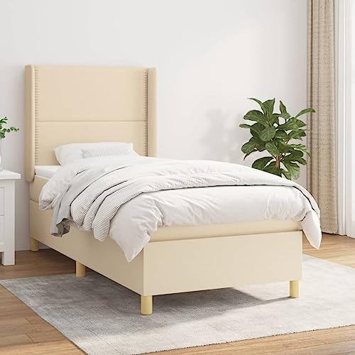 Qnhdfrt Boxspringbett Creme 90x200 cm mit höhenverstellbarem Kopfteil Taschenfederkernmatratze und atmungsaktivem Stoff für erholsamen Schlaf im Schlafzimmer oder Gästezimmer von Qnhdfrt