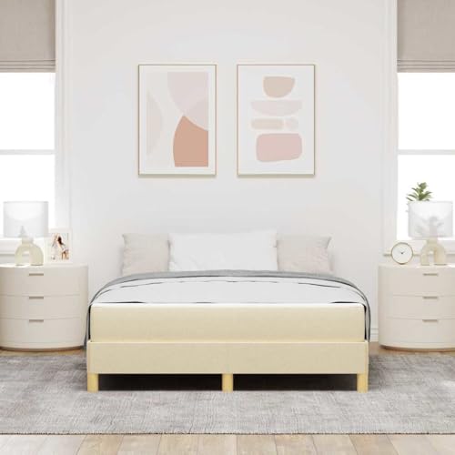 Qnhdfrt Boxspringbett Creme Braun 140 x 200 cm mit Taschenfederkernmatratze Modernes Design aus Hochwertigem Stoff und Ingenieurholz für Schlafzimmer und Gästezimmer von Qnhdfrt