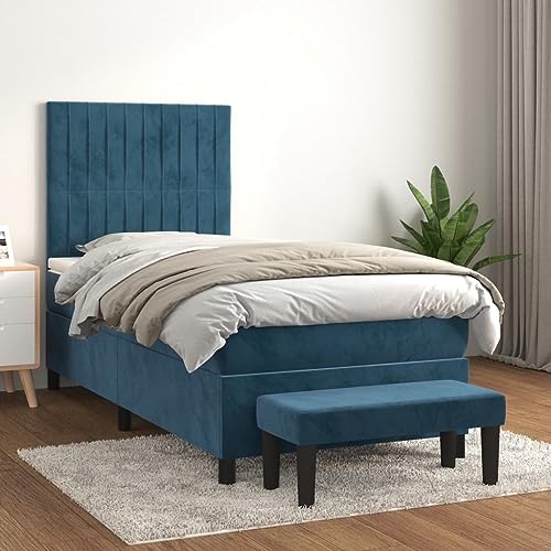 Qnhdfrt Boxspringbett Dunkelblau 100x200 cm Samt Bettgestell mit Taschenfederkernmatratze und höhenverstellbarem Kopfteil für erholsamen Schlaf im Schlafzimmer von Qnhdfrt