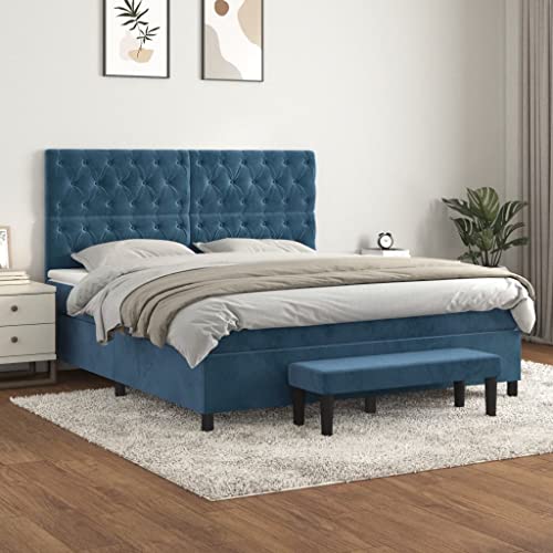 Qnhdfrt Boxspringbett Dunkelblau 160x200 cm mit Samtbezug & höhenverstellbarem Kopfteil Taschenfederkernmatratze für erholsamen Schlaf im Schlafzimmer oder Gästezimmer von Qnhdfrt