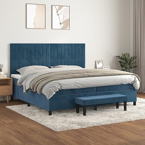 Qnhdfrt Boxspringbett Dunkelblau 200x200 cm Samt mit höhenverstellbarem Kopfteil Taschenfederkernmatratze und praktischer Bank für Schlafzimmer Gästezimmer oder Wohnbereich Qnhdfrt Boxspringbett Dunkelblau 200x200 cm Samt mit höhenverstellbarem Kopfteil Taschenfederkernmatratze und praktischer Bank für Schlafzimmer Gästezimmer oder Wohnbereich von Qnhdfrt