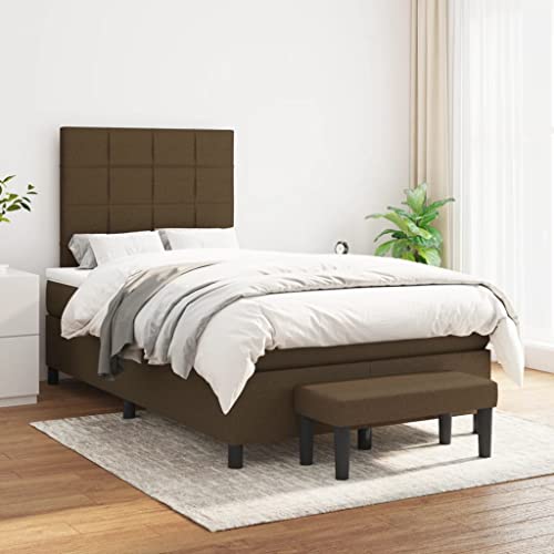 Qnhdfrt Boxspringbett Dunkelbraun 120x200 cm mit höhenverstellbarem Kopfteil Taschenfederkernmatratze und praktischer Bank für Schlafzimmer Gästezimmer und Wohnbereich von Qnhdfrt
