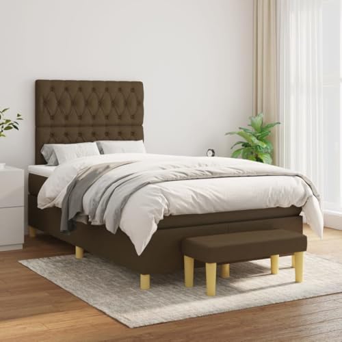 Qnhdfrt Boxspringbett Dunkelbraun 120x200 cm mit höhenverstellbarem Kopfteil Taschenfederkernmatratze und praktischer Bank für Schlafzimmer Gästezimmer von Qnhdfrt