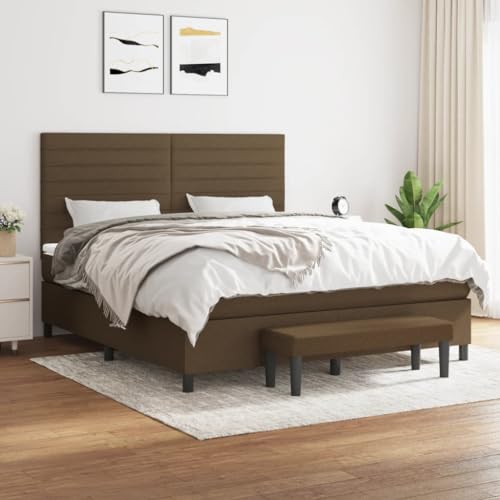 Qnhdfrt Boxspringbett Dunkelbraun 160x200 cm mit höhenverstellbarem Kopfteil Taschenfederkernmatratze und praktischer Bank für Schlafzimmer Gästezimmer von Qnhdfrt