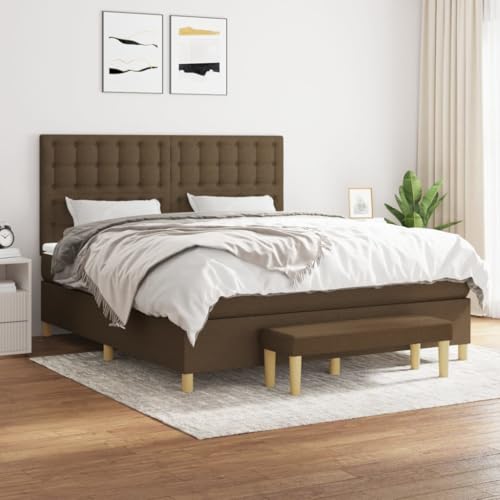 Qnhdfrt Boxspringbett Dunkelbraun 180x200 cm mit höhenverstellbarem Kopfteil Taschenfederkernmatratze und praktischer Bank für Schlafzimmer Gästezimmer von Qnhdfrt