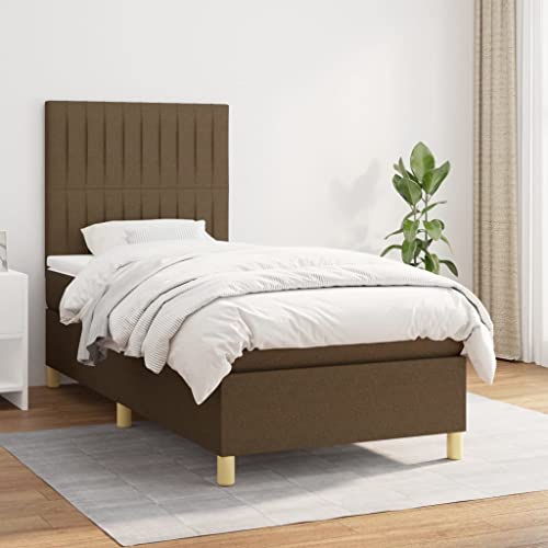 Qnhdfrt Boxspringbett Dunkelbraun 90x190 cm mit Taschenfederkernmatratze Höhenverstellbarem Kopfteil Mittelharte Unterstützung Atmungsaktiver Stoff Modernes Schlafsofa für Gästezimmer Jugendzimmer von Qnhdfrt