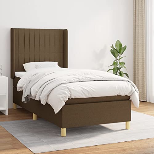 Qnhdfrt Boxspringbett Dunkelbraun 90x190 cm mit Taschenfederkernmatratze Höhenverstellbares Kopfteil Langlebiger Stoffbezug Jugendbett Gästebett für Schlafzimmer Dachboden Gästezimmer von Qnhdfrt