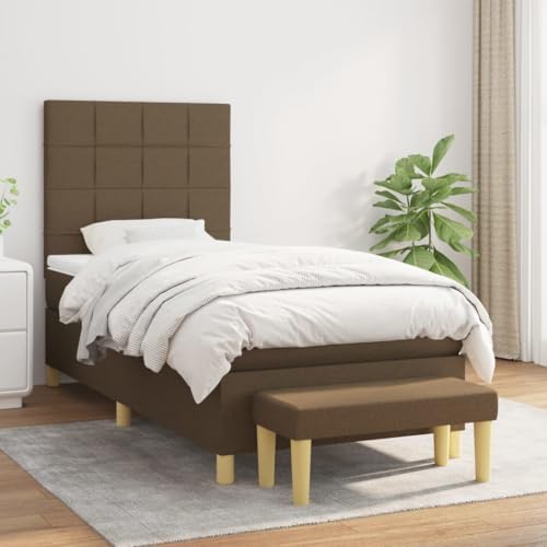 Qnhdfrt Boxspringbett Dunkelbraun 90x200 cm mit höhenverstellbarem Kopfteil und Taschenfederkernmatratze für erholsamen Schlaf im Schlafzimmer oder Gästezimmer von Qnhdfrt