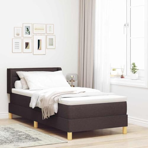 Qnhdfrt Boxspringbett Dunkelbraun Weiß 90 x 200 cm mit Verstellbarem Kopfteil und Mittelharter Matratze Modernes Design für Schlafzimmer Gästebett oder Jugendzimmer von Qnhdfrt