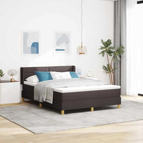 Qnhdfrt Boxspringbett Dunkelbraun und Weiß 160 x 200 cm mit verstellbarem Kopfteil Modernes Design für Schlafzimmer mit mittelharter Matratze aus hochwertigem Stoff von Qnhdfrt