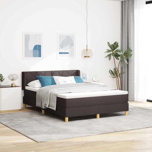 Qnhdfrt Boxspringbett Dunkelbraun und Weiß 160 x 200 cm mit verstellbarem Kopfteil Modernes Design für Schlafzimmer mittelharte Matratze aus hochwertigem Stoff von Qnhdfrt
