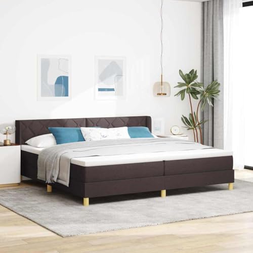 Qnhdfrt Boxspringbett Dunkelbraun und Weiß 200 x 200 cm mit verstellbarem Kopfteil und mittelharter Matratze Modernes Design für Schlafzimmer Gästebett und Familienbett von Qnhdfrt