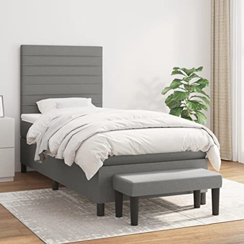 Qnhdfrt Boxspringbett Dunkelgrau 100x200 cm mit höhenverstellbarem Kopfteil Taschenfederkernmatratze und Bank Langlebiger Stoff für erholsamen Schlaf von Qnhdfrt
