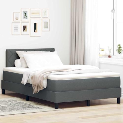 Qnhdfrt Boxspringbett Dunkelgrau 120x190 cm mit Matratze und Topper Modernes Design Robuster Stoffbezug für Schlafzimmer und Gästezimmer von Qnhdfrt
