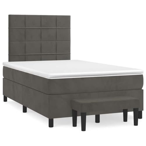 Qnhdfrt Boxspringbett Dunkelgrau 120x190 cm mit Taschenfederkernmatratze und höhenverstellbarem Kopfteil aus weichem Samt für Schlafzimmer und Gästezimmer von Qnhdfrt