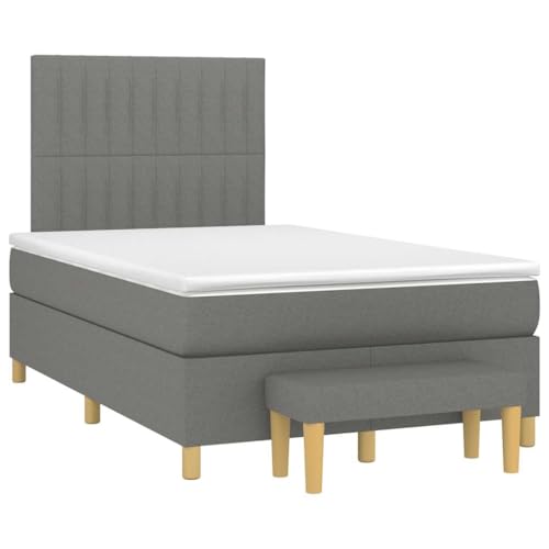 Qnhdfrt Boxspringbett Dunkelgrau 120x190 cm mit höhenverstellbarem Kopfteil Taschenfederkernmatratze und praktischer Bank für Schlafzimmer Gästezimmer von Qnhdfrt