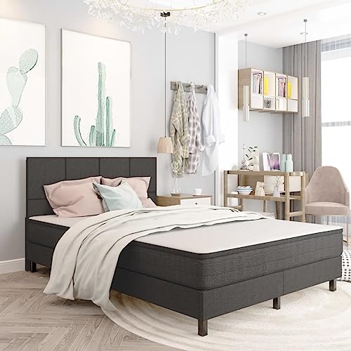 Qnhdfrt Boxspringbett Dunkelgrau 140x200 cm mit Federkernmatratze und strapazierfähigem Stoffbezug Elegantes Design für erholsamen Schlaf Robustes Bettgestell aus MDF und Metall von Qnhdfrt