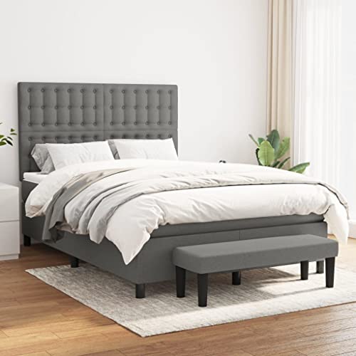 Qnhdfrt Boxspringbett Dunkelgrau 140x200 cm mit höhenverstellbarem Kopfteil Taschenfederkernmatratze und praktischer Bank für Schlafzimmer Gästezimmer von Qnhdfrt
